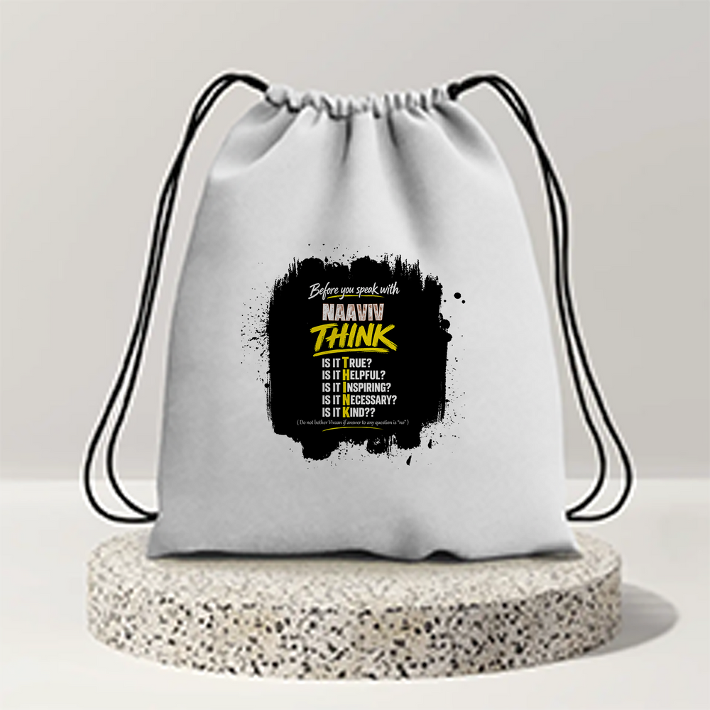 Drawstring Bag | 280 GSM | Durable Cotton | Secure Closure | Unisex | Personalized | Typography | Communication Etiquette | Self-reflection | Everyday | Motivational - front - mockup 1