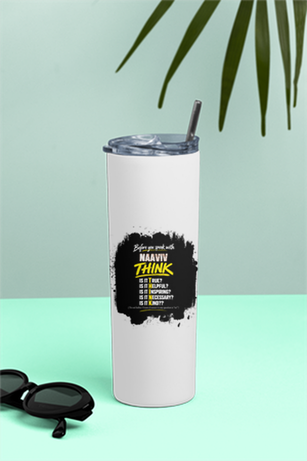 Tumbler Bottle | 20oz Capacity | Stainless Steel | Double-Wall Insulated, Splash-Proof Lid, Metal Straw | Everyday Use | Personalized | Typography | Communication Etiquette | Self-reflection | Everyday | Motivational - front - White - mockup 1