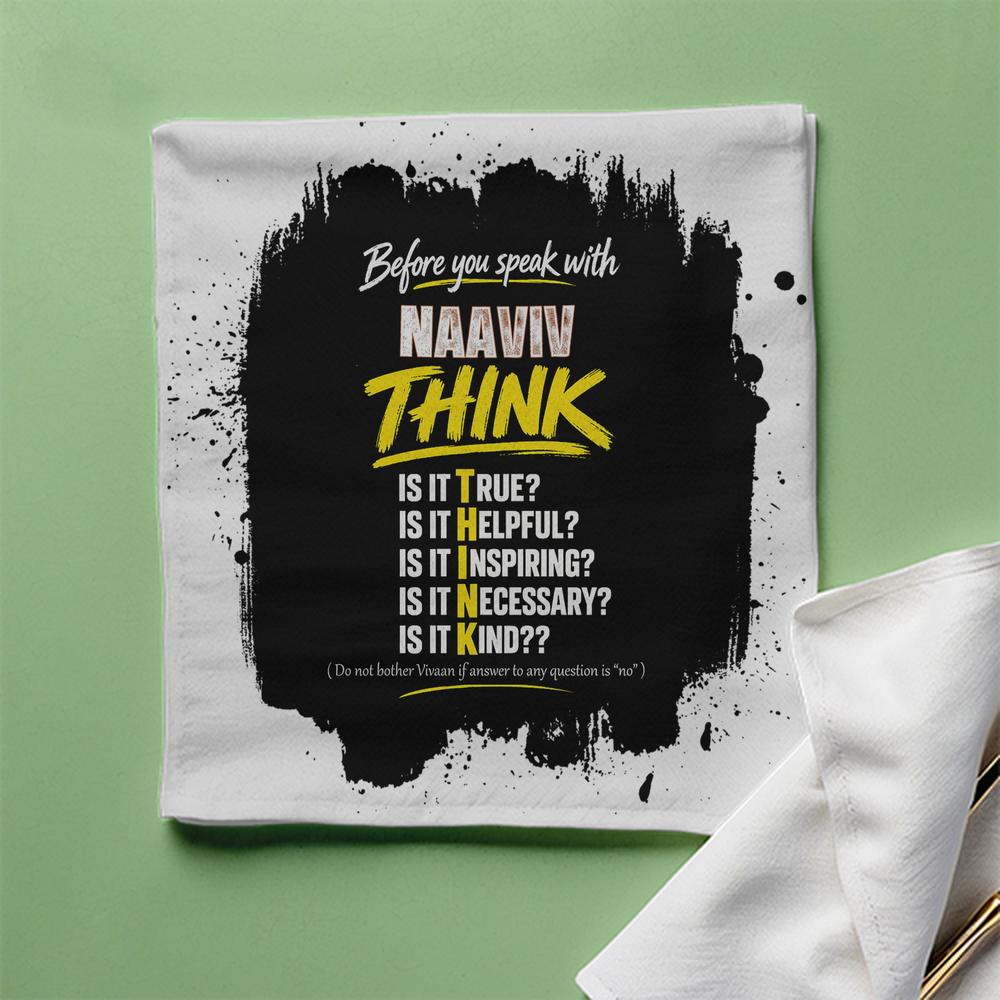Cloth Napkin | Standard Dining Size | 100% Polyester | Soft, Durable, Hemmed | Unisex | Personalized | Typography | Communication Etiquette | Self-reflection | Everyday | Motivational - front - White - mockup 1