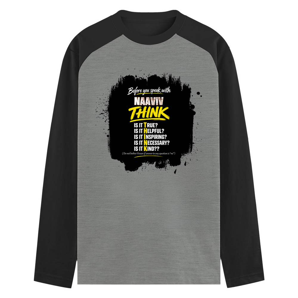 Male Raglan T-Shirt | Men's Regular Fit | 180 GSM Bio-Washed Fabric | Double Stitched, Ribbed Neck | Personalized | Typography | Communication Etiquette | Self-reflection | Everyday | Motivational - front - mockup 1