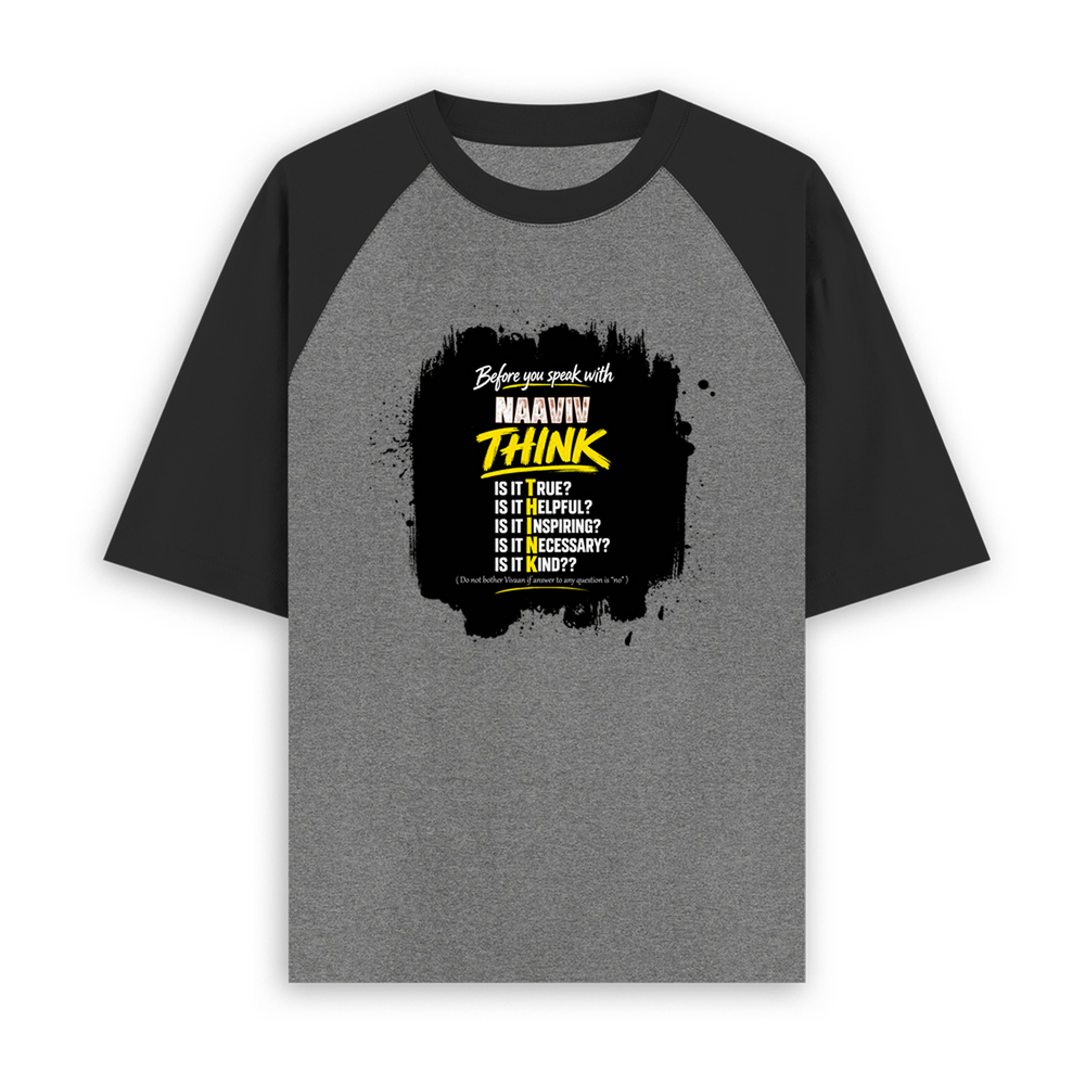 Unisex Oversized Raglan T-Shirt | Relaxed Fit | 180 GSM Bio-Washed Cotton | Two-Tone Design | Soft Comfort | Personalized | Typography | Communication Etiquette | Self-reflection | Everyday | Motivational - front - mockup 1