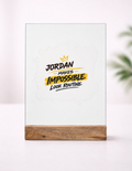 Acrylic Photo Frame with Stand | 5x7 Inch | Acrylic & Wood | UV Printed Tabletop Display | Universal | Personalized | Bold Graphic | Success | Hard Work | Everyday | Inspirational | Makes Impossible Look Routine - front_1 - mockup 2
