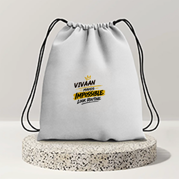 Drawstring Bag | 280 GSM | Durable Cotton | Secure Closure | Unisex | Personalized | Bold Graphic | Success | Hard Work | Everyday | Inspirational | Makes Impossible Look Routine