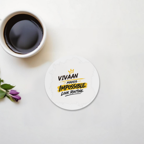 Acrylic Coaster | Square & Round Shapes | Durable Acrylic | Glossy Finish Surface Protection | Unisex | Personalized | Bold Graphic | Success | Hard Work | Everyday | Inspirational | Makes Impossible Look Routine - front - Circle - White - mockup 1