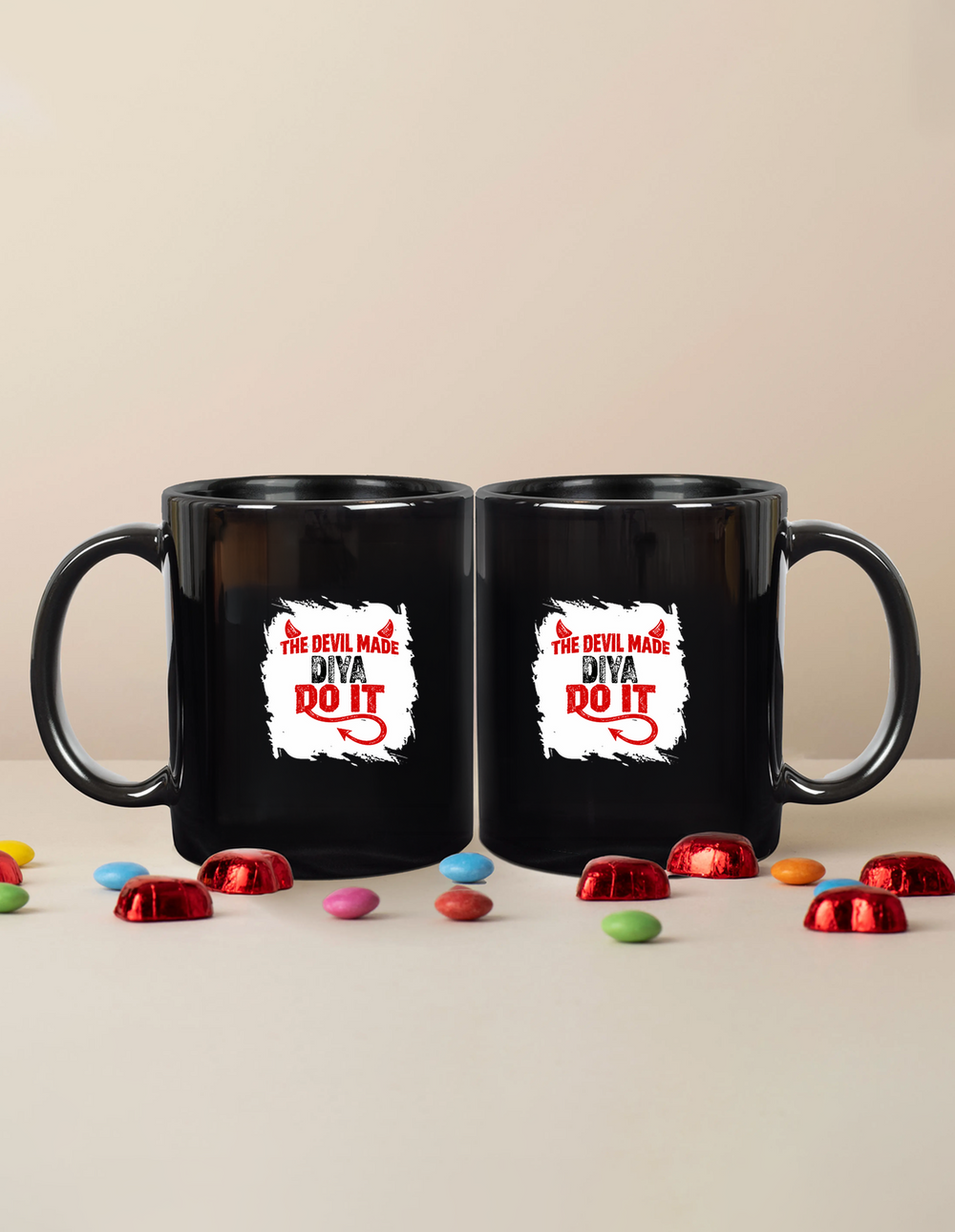 Black Coffee Mug | 11 oz | Ceramic | Fade-Proof | Unisex Adult | Personalized | Typography | Humor | Mischief | Humorous | Devilish By Nature - front - mockup 1