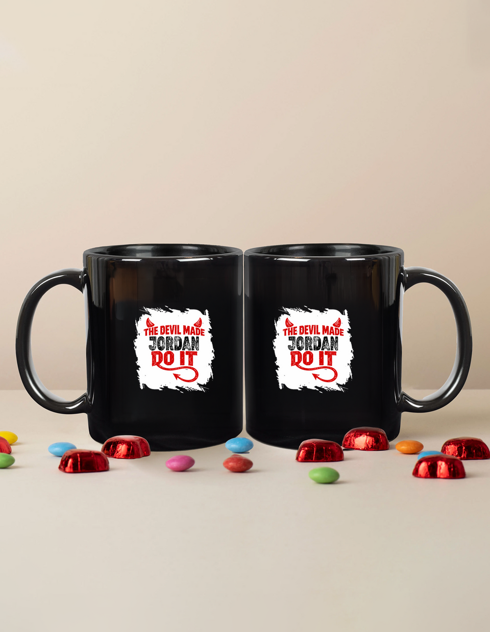 Black Coffee Mug | 11 oz | Ceramic | Fade-Proof | Unisex Adult | Personalized | Typography | Humor | Mischief | Humorous | Devilish By Nature - front - mockup 1