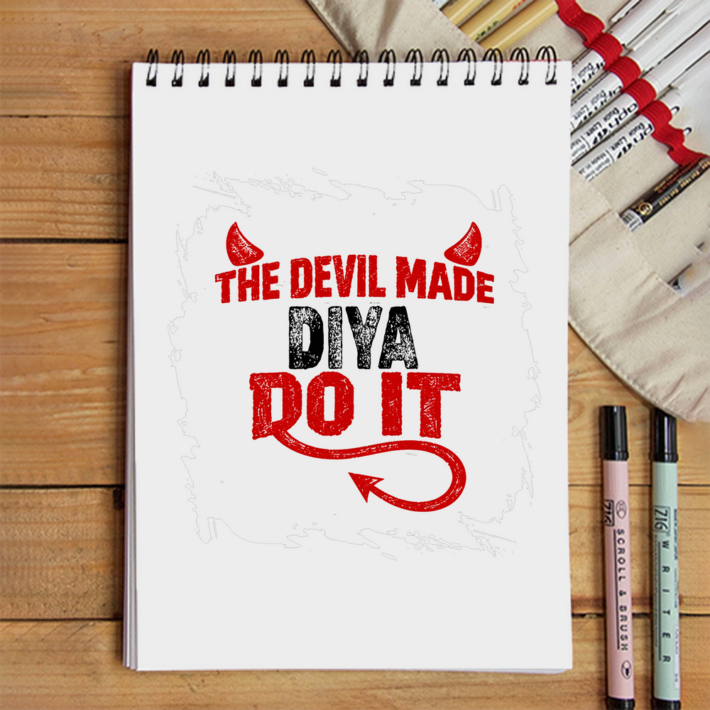 Sketchbook | A5 Size | 140 GSM Paper | Spiral Bound | Unisex | Personalized | Typography | Humor | Mischief | Humorous | Devilish By Nature - front - White - mockup 1