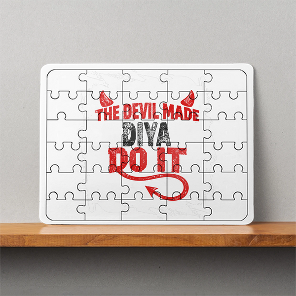 MDF Wooden Puzzle | 6x8 Inch 30 Pieces | Glossy Finish | Durable, Waterproof | Kids & Adults | Personalized | Typography | Humor | Mischief | Humorous | Devilish By Nature