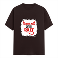 Female Classic Crew T-Shirt | Regular Fit | 180 GSM Bio-Washed Cotton Blend | Pre-Shrunk, Double-Stitched | Women | Personalized | Typography | Humor | Mischief | Humorous | Devilish By Nature - front - Coffee Brown - mockup 1