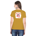 Female Classic Crew T-Shirt | Regular Fit | 180 GSM Bio-Washed Cotton Blend | Pre-Shrunk, Double-Stitched | Women | Personalized | Typography | Humor | Mischief | Humorous | Devilish By Nature - back - Mustard Yellow - mockup 2