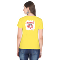 Female Classic Crew T-Shirt | Regular Fit | 180 GSM Bio-Washed Cotton Blend | Pre-Shrunk, Double-Stitched | Women | Personalized | Typography | Humor | Mischief | Humorous | Devilish By Nature - back - New Yellow - mockup 2
