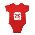 Baby Romper | 0-12 Months | 180 GSM Bio-Washed Cotton | Double-Stitched, Pre-Shrunk | Unisex | Personalized | Typography | Humor | Mischief | Humorous | Devilish By Nature - back - Red - mockup 2