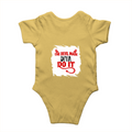 Baby Romper | 0-12 Months | 180 GSM Bio-Washed Cotton | Double-Stitched, Pre-Shrunk | Unisex | Personalized | Typography | Humor | Mischief | Humorous | Devilish By Nature - back - Yellow - mockup 2