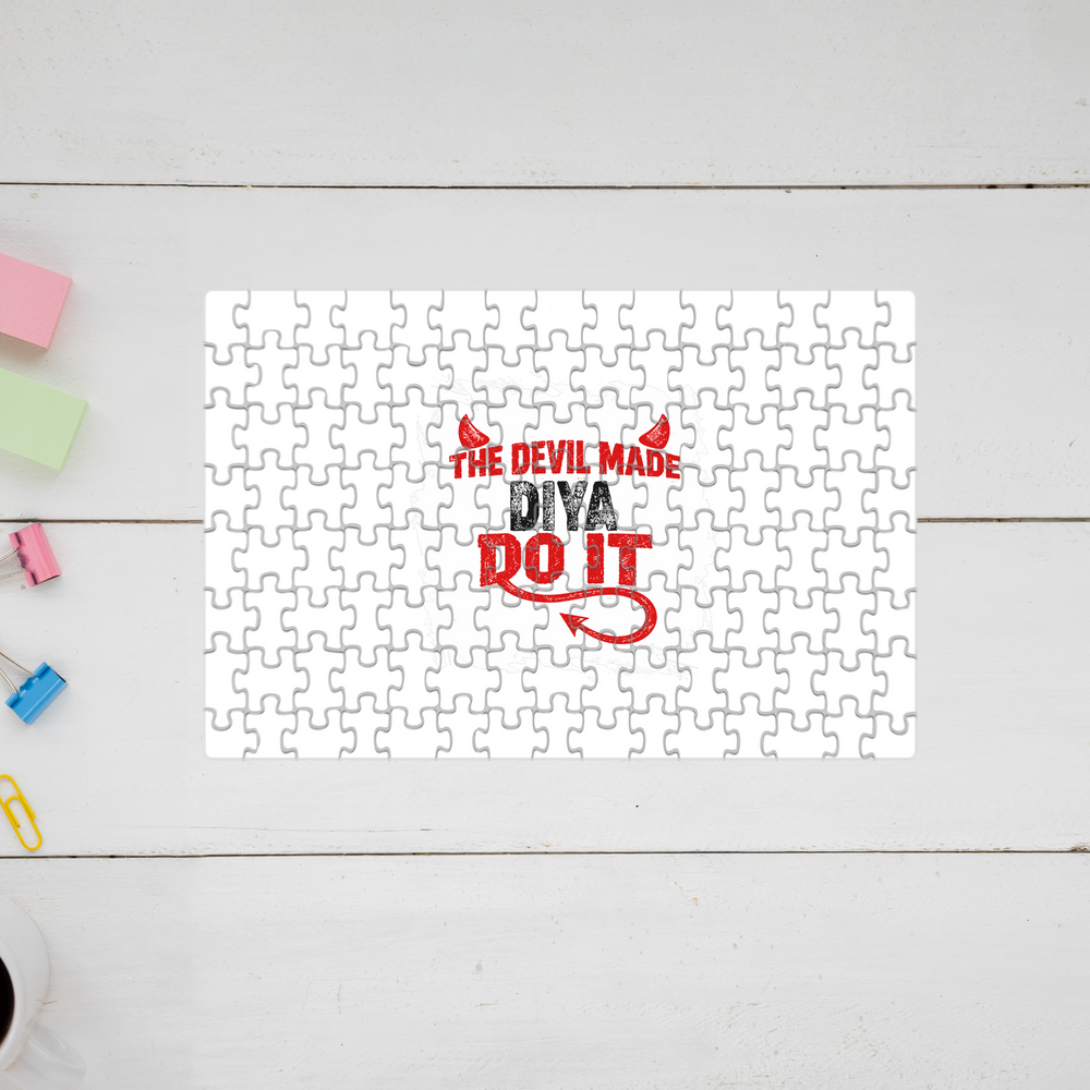 Jigsaw Puzzle | 120 Pieces A4 Size | Recycled Paper Semi-Glossy Finish | Fade-Proof Engaging Entertainment | Unisex | Personalized | Typography | Humor | Mischief | Humorous | Devilish By Nature - front - mockup 1