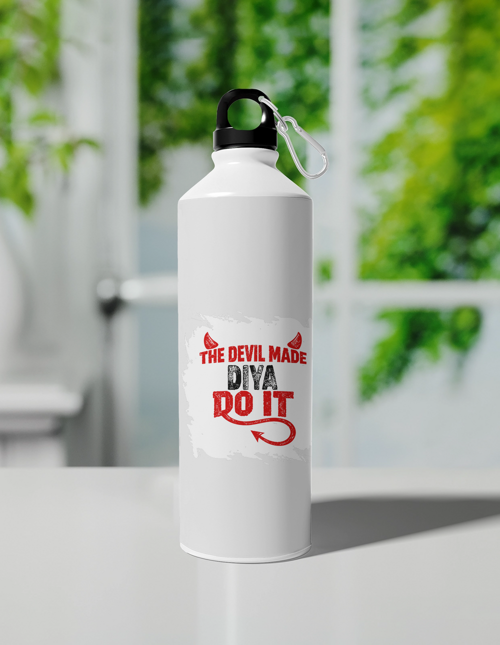Sipper Bottle | 750 ml Unisex | Aluminum | Clip Cap | Fade-Proof | Personalized | Typography | Humor | Mischief | Humorous | Devilish By Nature - front - White - mockup 1