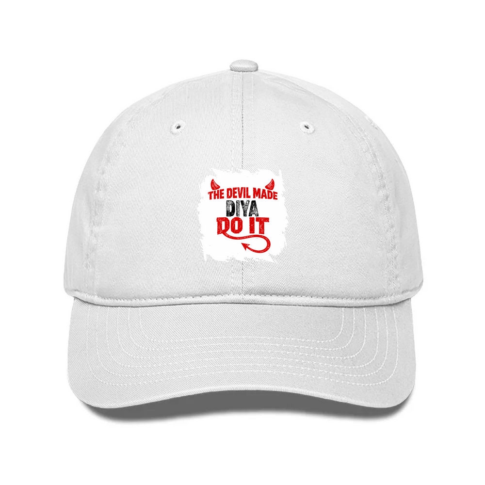 Classic Baseball Cap | Universal Fit | Drill Cotton | Sun Protection, Breathable | Unisex Adult | Personalized | Typography | Humor | Mischief | Humorous | Devilish By Nature - front - White - mockup 1