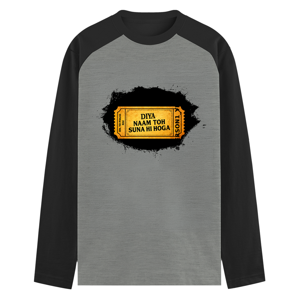 Male Raglan T-Shirt | Men's Regular Fit | 180 GSM Bio-Washed Fabric | Double Stitched, Ribbed Neck | Personalized | Typography | Bollywood | Movies | Everyday | Confident | Famous By - front - mockup 1