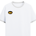 Ringer T-Shirt | Unisex Fit | 100% Cotton | Bio-Washed, Pre-Shrunk, Rib Neck | Adults | Personalized | Typography | Bollywood | Movies | Everyday | Confident | Famous By - right pocket - White Black - mockup 4