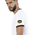 Ringer T-Shirt | Unisex Fit | 100% Cotton | Bio-Washed, Pre-Shrunk, Rib Neck | Adults | Personalized | Typography | Bollywood | Movies | Everyday | Confident | Famous By - left sleeve - Maroon off white - mockup 5
