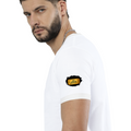 Ringer T-Shirt | Unisex Fit | 100% Cotton | Bio-Washed, Pre-Shrunk, Rib Neck | Adults | Personalized | Typography | Bollywood | Movies | Everyday | Confident | Famous By - left sleeve - White Black - mockup 5