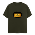 Male Classic Crew T-Shirt | Men's Regular Fit | 180 GSM Bio-Washed Cotton | Pre-Shrunk, Double-Stitched | Personalized | Typography | Bollywood | Movies | Everyday | Confident | Famous By - front - Olive Green - mockup 1