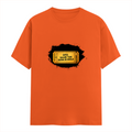 Male Classic Crew T-Shirt | Men's Regular Fit | 180 GSM Bio-Washed Cotton | Pre-Shrunk, Double-Stitched | Personalized | Typography | Bollywood | Movies | Everyday | Confident | Famous By - front - Orange - mockup 1