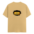 Male Classic Crew T-Shirt | Men's Regular Fit | 180 GSM Bio-Washed Cotton | Pre-Shrunk, Double-Stitched | Personalized | Typography | Bollywood | Movies | Everyday | Confident | Famous By - back - Beige - mockup 2