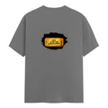 Male Classic Crew T-Shirt | Men's Regular Fit | 180 GSM Bio-Washed Cotton | Pre-Shrunk, Double-Stitched | Personalized | Typography | Bollywood | Movies | Everyday | Confident | Famous By - back - Charcoal Melange - mockup 2