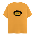 Male Classic Crew T-Shirt | Men's Regular Fit | 180 GSM Bio-Washed Cotton | Pre-Shrunk, Double-Stitched | Personalized | Typography | Bollywood | Movies | Everyday | Confident | Famous By - back - Golden Yellow - mockup 2