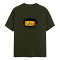 Male Classic Crew T-Shirt | Men's Regular Fit | 180 GSM Bio-Washed Cotton | Pre-Shrunk, Double-Stitched | Personalized | Typography | Bollywood | Movies | Everyday | Confident | Famous By - back - Olive Green - mockup 2