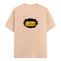 Male Classic Crew T-Shirt | Men's Regular Fit | 180 GSM Bio-Washed Cotton | Pre-Shrunk, Double-Stitched | Personalized | Typography | Bollywood | Movies | Everyday | Confident | Famous By - back - Peach - mockup 2