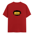 Male Classic Crew T-Shirt | Men's Regular Fit | 180 GSM Bio-Washed Cotton | Pre-Shrunk, Double-Stitched | Personalized | Typography | Bollywood | Movies | Everyday | Confident | Famous By - back - Red - mockup 2