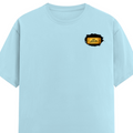 Male Classic Crew T-Shirt | Men's Regular Fit | 180 GSM Bio-Washed Cotton | Pre-Shrunk, Double-Stitched | Personalized | Typography | Bollywood | Movies | Everyday | Confident | Famous By - left pocket - Baby Blue - mockup 3