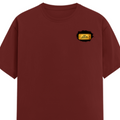 Male Classic Crew T-Shirt | Men's Regular Fit | 180 GSM Bio-Washed Cotton | Pre-Shrunk, Double-Stitched | Personalized | Typography | Bollywood | Movies | Everyday | Confident | Famous By - left pocket - Brick Red - mockup 3