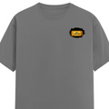 Male Classic Crew T-Shirt | Men's Regular Fit | 180 GSM Bio-Washed Cotton | Pre-Shrunk, Double-Stitched | Personalized | Typography | Bollywood | Movies | Everyday | Confident | Famous By - left pocket - Charcoal Melange - mockup 3
