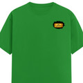 Male Classic Crew T-Shirt | Men's Regular Fit | 180 GSM Bio-Washed Cotton | Pre-Shrunk, Double-Stitched | Personalized | Typography | Bollywood | Movies | Everyday | Confident | Famous By - left pocket - Flag Green - mockup 3