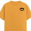 Male Classic Crew T-Shirt | Men's Regular Fit | 180 GSM Bio-Washed Cotton | Pre-Shrunk, Double-Stitched | Personalized | Typography | Bollywood | Movies | Everyday | Confident | Famous By - left pocket - Golden Yellow - mockup 3