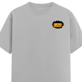 Male Classic Crew T-Shirt | Men's Regular Fit | 180 GSM Bio-Washed Cotton | Pre-Shrunk, Double-Stitched | Personalized | Typography | Bollywood | Movies | Everyday | Confident | Famous By - left pocket - Grey Melange - mockup 3