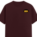 Male Classic Crew T-Shirt | Men's Regular Fit | 180 GSM Bio-Washed Cotton | Pre-Shrunk, Double-Stitched | Personalized | Typography | Bollywood | Movies | Everyday | Confident | Famous By - left pocket - Maroon - mockup 3