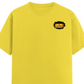 Male Classic Crew T-Shirt | Men's Regular Fit | 180 GSM Bio-Washed Cotton | Pre-Shrunk, Double-Stitched | Personalized | Typography | Bollywood | Movies | Everyday | Confident | Famous By - left pocket - New Yellow - mockup 3