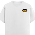 Male Classic Crew T-Shirt | Men's Regular Fit | 180 GSM Bio-Washed Cotton | Pre-Shrunk, Double-Stitched | Personalized | Typography | Bollywood | Movies | Everyday | Confident | Famous By - left pocket - White - mockup 3