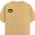 Male Classic Crew T-Shirt | Men's Regular Fit | 180 GSM Bio-Washed Cotton | Pre-Shrunk, Double-Stitched | Personalized | Typography | Bollywood | Movies | Everyday | Confident | Famous By - right pocket - Beige - mockup 4