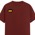 Male Classic Crew T-Shirt | Men's Regular Fit | 180 GSM Bio-Washed Cotton | Pre-Shrunk, Double-Stitched | Personalized | Typography | Bollywood | Movies | Everyday | Confident | Famous By - right pocket - Brick Red - mockup 4