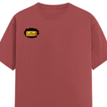 Male Classic Crew T-Shirt | Men's Regular Fit | 180 GSM Bio-Washed Cotton | Pre-Shrunk, Double-Stitched | Personalized | Typography | Bollywood | Movies | Everyday | Confident | Famous By - right pocket - Coral - mockup 4