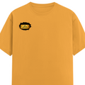 Male Classic Crew T-Shirt | Men's Regular Fit | 180 GSM Bio-Washed Cotton | Pre-Shrunk, Double-Stitched | Personalized | Typography | Bollywood | Movies | Everyday | Confident | Famous By - right pocket - Golden Yellow - mockup 4