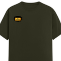 Male Classic Crew T-Shirt | Men's Regular Fit | 180 GSM Bio-Washed Cotton | Pre-Shrunk, Double-Stitched | Personalized | Typography | Bollywood | Movies | Everyday | Confident | Famous By - right pocket - Olive Green - mockup 4