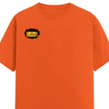 Male Classic Crew T-Shirt | Men's Regular Fit | 180 GSM Bio-Washed Cotton | Pre-Shrunk, Double-Stitched | Personalized | Typography | Bollywood | Movies | Everyday | Confident | Famous By - right pocket - Orange - mockup 4