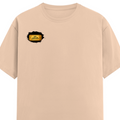 Male Classic Crew T-Shirt | Men's Regular Fit | 180 GSM Bio-Washed Cotton | Pre-Shrunk, Double-Stitched | Personalized | Typography | Bollywood | Movies | Everyday | Confident | Famous By - right pocket - Peach - mockup 4
