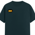Male Classic Crew T-Shirt | Men's Regular Fit | 180 GSM Bio-Washed Cotton | Pre-Shrunk, Double-Stitched | Personalized | Typography | Bollywood | Movies | Everyday | Confident | Famous By - right pocket - Petrol Blue - mockup 4