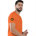 Female Classic Crew T-Shirt | Regular Fit | 180 GSM Bio-Washed Cotton Blend | Pre-Shrunk, Double-Stitched | Women | Personalized | Typography | Bollywood | Movies | Everyday | Confident | Famous By - right sleeve - Orange - mockup 6